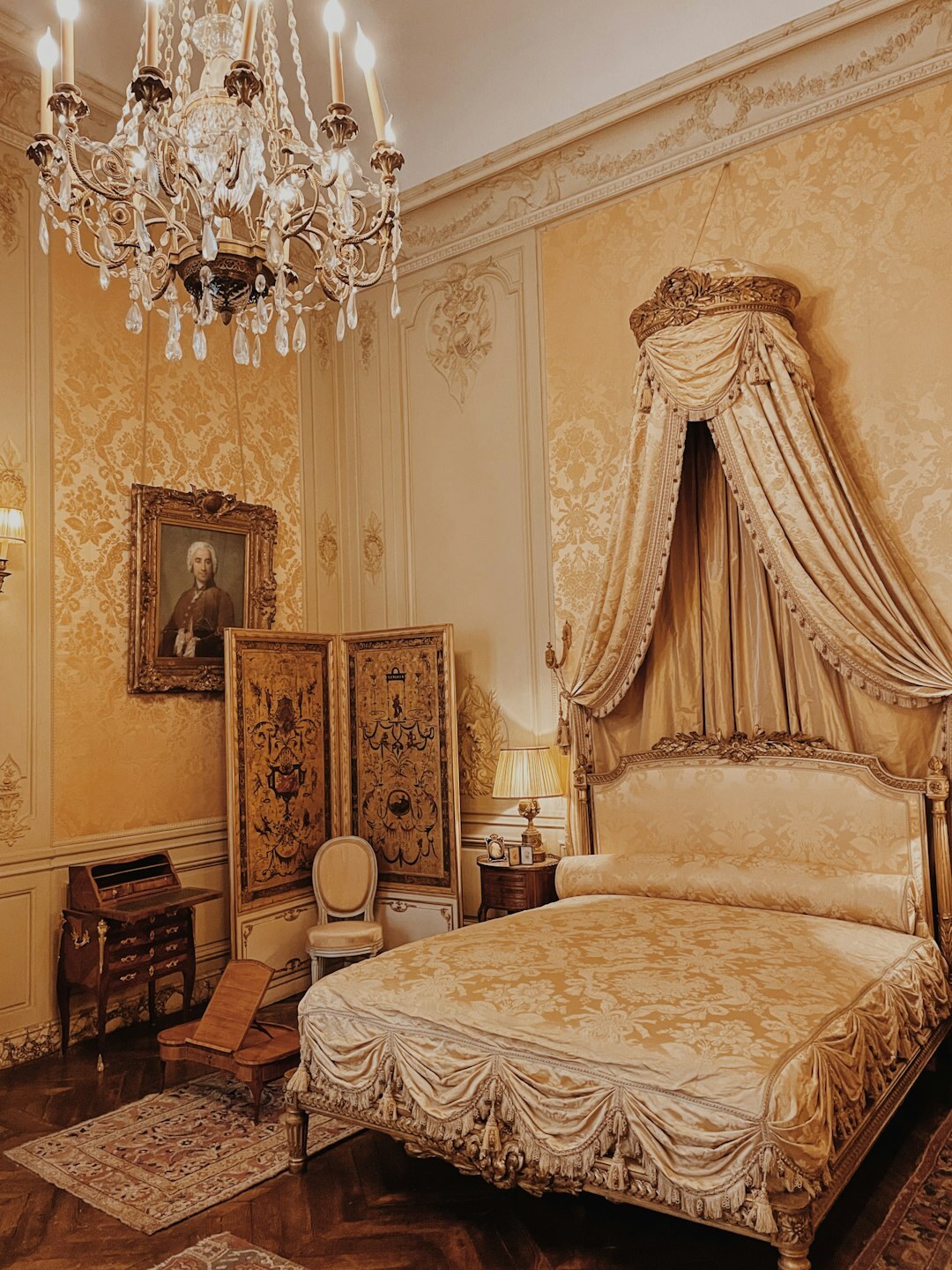 luxury bedroom with chandelier