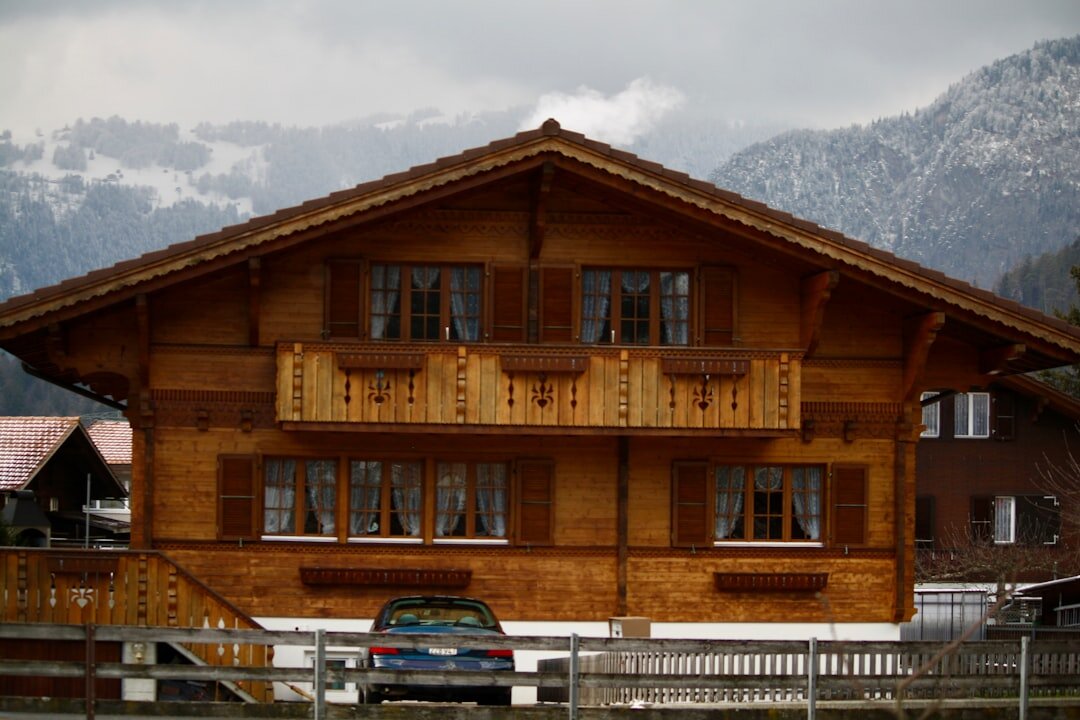 Traditional wooden chalet exterior in the Swiss Alps